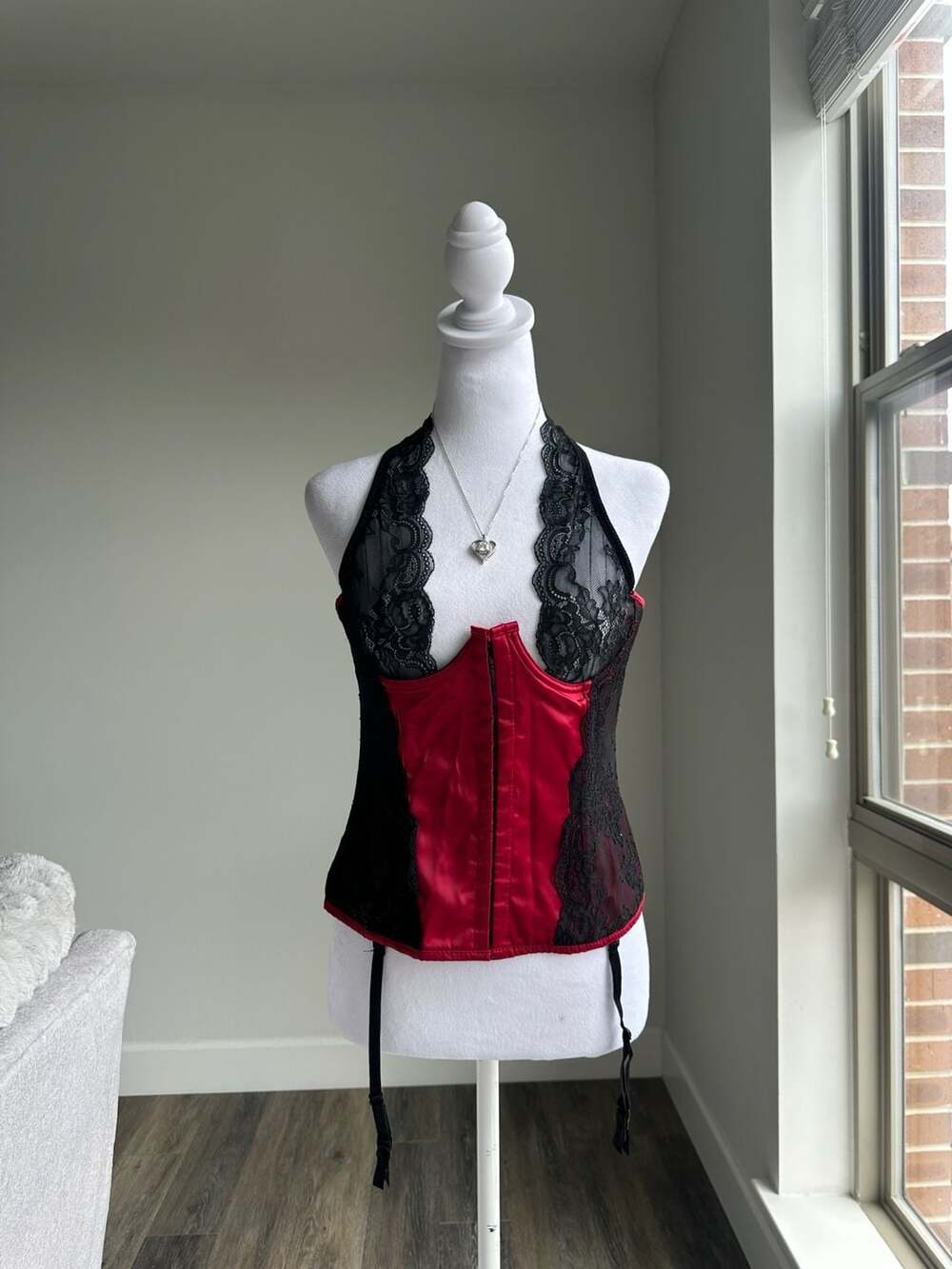 Dreamgirl Red Black Lace Halter Corset Bustier Size 36 XL